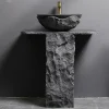 Black Granite Pedestal Sink, Bathroom Stone Sink, Washing Basin, Complimentary Matching Taps and Downcomers
