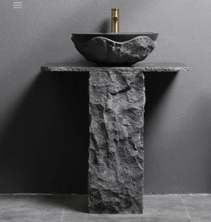 Black-Granite-Pedestal-Sink-Bathroom-Stone-Sink-Washing-Basin-Complimentary-Matching-Taps-and-Downcomers Black Granite Pedestal Sink, Bathroom Stone Sink, Washing Basin, Complimentary Matching Taps and Downcomers