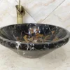 Modern Hot Selling Toilet WC Wash Italian Nero Portoro Free Standing Gold Black Marble Stone Hand Wash Basin Oval Sink Bowl