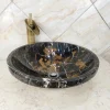 Modern Hot Selling Toilet WC Wash Italian Nero Portoro Free Standing Gold Black Marble Stone Hand Wash Basin Oval Sink Bowl