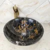 Modern Hot Selling Toilet WC Wash Italian Nero Portoro Free Standing Gold Black Marble Stone Hand Wash Basin Oval Sink Bowl