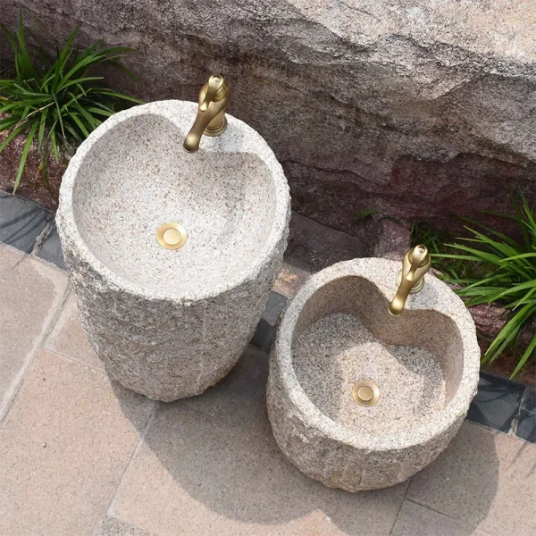 Outdoor Stone Wash Basin Integrated Courtyard Mop Pool Garden Pool Balcony Floor Pedestal Basin Natural Raw Gemstone