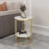 Round Marble Accent Table End 2 Tiers Storage Table Gold Metal Frame Nightstand for Living Room, Bedroom