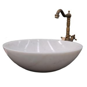 Version 1.0.0 Stone Bathroom Sink 17inch White Round Shape Vessel Bowl Polished Finished basin (White)