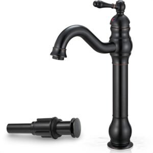 71JHo9KMI5L._AC_SL1500_.jpg Oil Rubbed Bronze Bathroom Faucet 1 Hole, Brass Tall Bathroom Faucet Single Handle, 360 Degree Swivel Bath Faucet, Vessel Sink Faucet Bathroom Faucets with Pop-up Drain & Aerator for Farmhouse