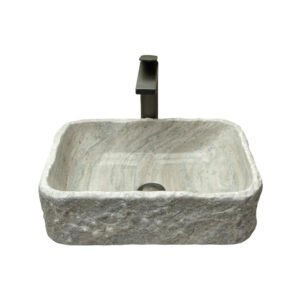 100% Handcrafted Stone Rectangular Tan Stripe Sink, Features Hand Carved Exterior Craftsmanship - Rustic Farmhouse Style, Marble Sink for Bathroom Vanity or Countertop