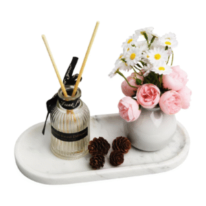 1 White Marble Vanity Tray for Bathroom Counter, 10"x5" Decorative Tray for Perfume, Candles, Stone Jewelry Dish Tray (White, 9.8X4.7)