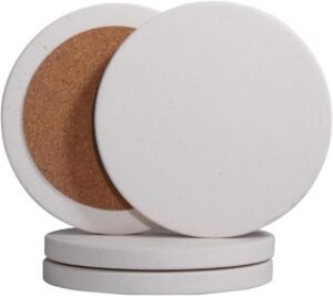 CASACOUTURE- Absorbent Stone Coasters Set of 4 - Round 4" Diameter Cream White Marble Drink Coasters for Housewarming Gift,Genuine Natural Semi 1 CASACOUTURE- Absorbent Stone Coasters Set of 4 - Round 4" Diameter Cream White Marble Drink Coasters for Housewarming Gift,Genuine Natural Semi