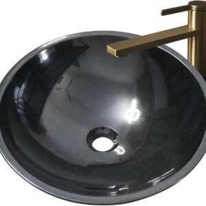 Black Granite Stone Bathroom Sink 17inch Round Shape Vessel Bowl Polished Finished basin Above Vanity Top