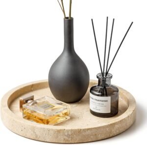 WORHE Natural Marble Vanity Tray for Bathroom Kitchen Dresser, Travertine Stone Decorative Trays for Jewelry, Perfume, Cosmetic, Candle, Round Countertop Storage Organizer for Home Decor Beige (WH019) 1 WORHE Natural Marble Vanity Tray for Bathroom Kitchen Dresser, Travertine Stone Decorative Trays for Jewelry, Perfume, Cosmetic, Candle, Round Countertop Storage Organizer for Home Decor Beige (WH019)