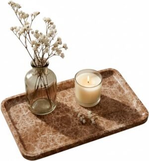 Light emperador Marble Vanity Tray for Bathroom Counter-12 X7 Decorative Tray for Perfume, Candles, Stone Jewelry Dish Tray