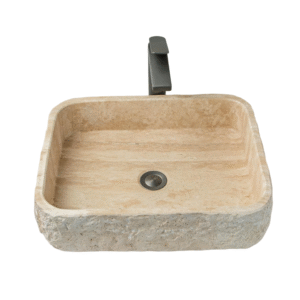 Natural Travertine Sink, Irregular Color Texture, Countertop Bathroom Sink, Large Rectangle 19.6X14.9X4.72in, Farmhouse Style, 100% Hand Carved Look, (Beige Travertine)