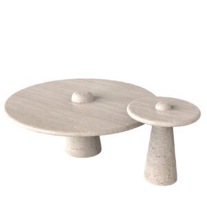 Travertine Coffee Table Set with Mixed Bases | Modern Stone Design