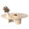 Custom Oval Travertine Coffee Table with Sculptural Wavy Base | Modern Natural Stone Design