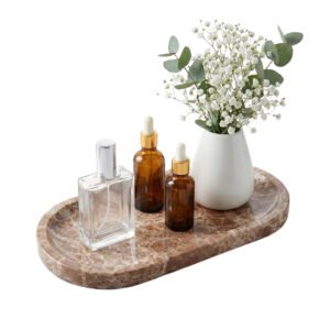 Light Emperador Marble Vanity Tray for Bathroom Counter, 10"x5" Decorative Tray for Perfume, Candles, Stone Jewelry Dish Tray